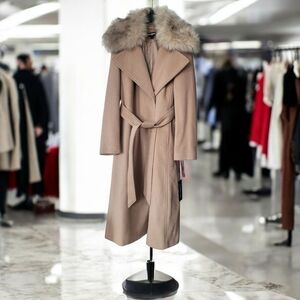 Karl Lagerfeld Faux Fur Trim Belted Coat With Tags